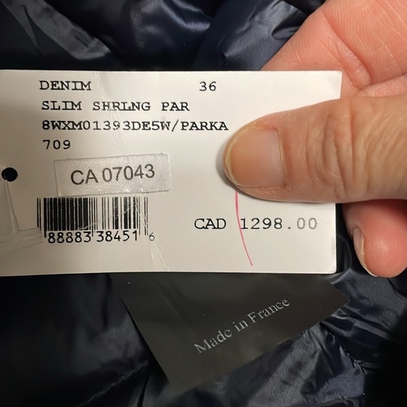 Intermix denim/puffer insert coat with alpaca hood trim - Picture 2 of 12